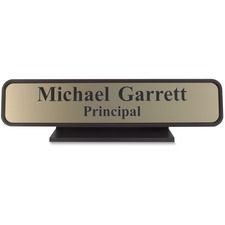 Xstamper Designer Framed Desk Sign - 10" Holding Width x 2" Holding Height - Rectangular Shape - Rounded Corner - Aluminum, Plastic - Brown - 1 Each