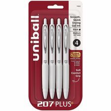 uniball&amp;#8482; 207 Plus Retractable Gel Pens - Retractable - Black Ink - Gel-based, Nanofiber Ink - White Barrel - Stainless Steel Tip - 4 / Pack