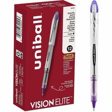 uni&amp;reg; Vision Elite Rollerball Pen - Refillable - Purple Ink - Gel-based - Stainless Steel, Tungsten Carbide Tip - Document, Project - 12 / Box