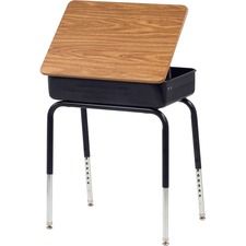 Virco Student Desk - Laminated Rectangle, Medium Oak Top - 4 Legs - Adjustable Height - 22" to 30" Adjustment - 24" Table Top Length x 24" Table Top Width - 30" Height - Assembly Required - Charcoal B