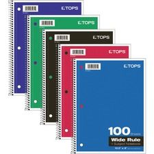 TOPS Wide Rule 1-subject Spiral Notebook - 100 Sheets - Wire Bound - 10 1/2" x 8" Sheet Size - 0.25" Height x 8" Width x 10.5" Length - Assorted Paper - Black Card Stock, Red, Blue, Green, Purple Cove