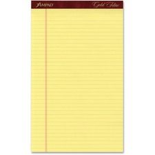TOPS Gold Fibre Premium Rule Writing Pads - Legal - 50 Sheets - Watermark - Stapled/Glued - 0.34" Ruled - 16 lb Basis Weight - Legal - 8 1/2" x 14" Sheet Size - Yellow Paper - Bleed-free, Chipboard Ba