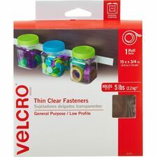 VELCRO&amp;reg; Thin Clear Fasteners 15ft x 3/4in Roll Clear - 5 ft Length x 0.75" Width - Clear - Water Resistant - For Indoor, Outdoor, Card, Crafting, Scrapbooking, Project, Glass, Plastic, Classroom, 