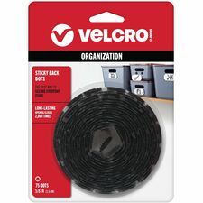 VELCRO&amp;reg; Sticky Back 5/8in Circles Black 75 ct - 0.62" Diameter - Black - For Mounting, Multi Surface, Smooth Surface, Hanging, Indoor, Outdoor, Metal, Glass - 50 / Pack