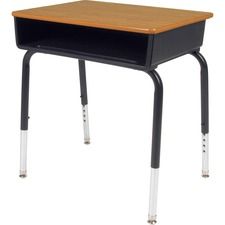 Virco 785 Open Front Student Desk with Book Box - Medium Oak Rectangle Top - 4 Legs - Height Adjustable - 22" to 30" Adjustment - 24" Table Top Length x 18" Table Top Width - 30" Height - Educational 