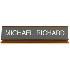 Xstamper Pedestal Aluminum Desk Sign - 10" Holding Width x 2" Holding Height - Rectangular Shape - Long Lasting, Durable - Aluminum, Plastic - Gold - 1 Each