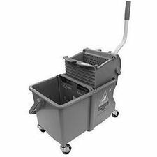 Unger Dual Compartment Mop Bucket - 4 gal - Ergonomic Design, Dual Bucket, Light Weight, Caster - Plastic - Gray - 1 Carton