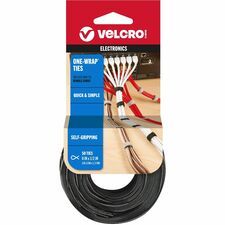 VELCRO&amp;reg; ONE-WRAP Thin Ties 8in x 1/2in Ties Gray &amp; Black 50 ct - Cable Tie - Black, Gray - 25 lb Loop Tensile - 8" Length - 50 / Pack