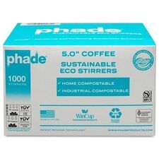 Phade 5" Eco-Stirrers - 5" Length - Polyhydroxyalkanoate (PHA) - Caribbean Blue - 1000/Box - 6 / Carton