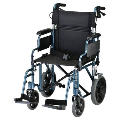 Nova 352 Lightweight Transport Chair with 12" Rear Wheels, Handbrakes, Removeable Arms - 19" with Swing Away Foot