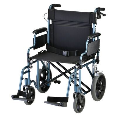 Nova 332 Heavy Duty Transport Chair with 12" Wheels, Hand Brakes, Removable Arms - 22" Extra Wide with Swing Away