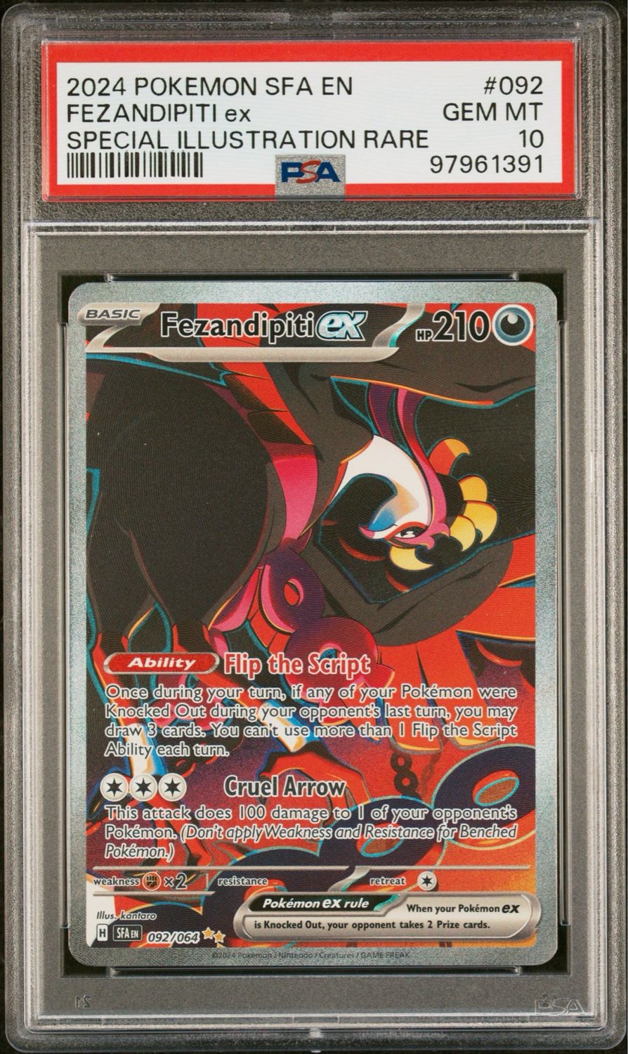 Pokemon Shrouded Fable Fezandipiti ex Special Illustration Rare #92 PSA 10 Gem Mint