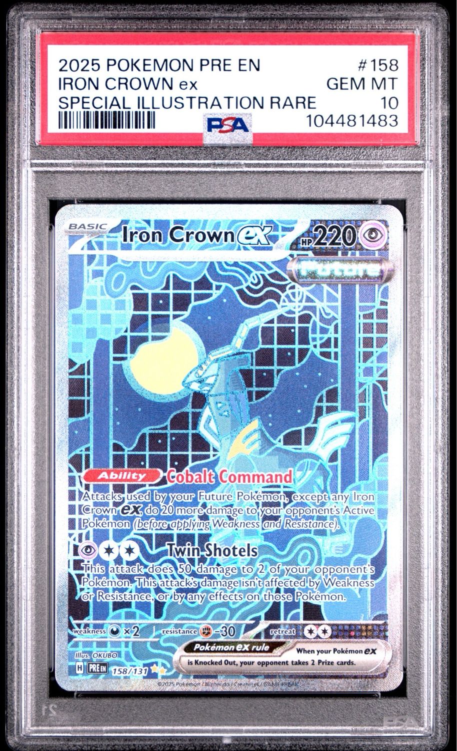 Pokemon Prismatic Evolutions Iron Crown ex Special Illustration Rare #158 PSA 10