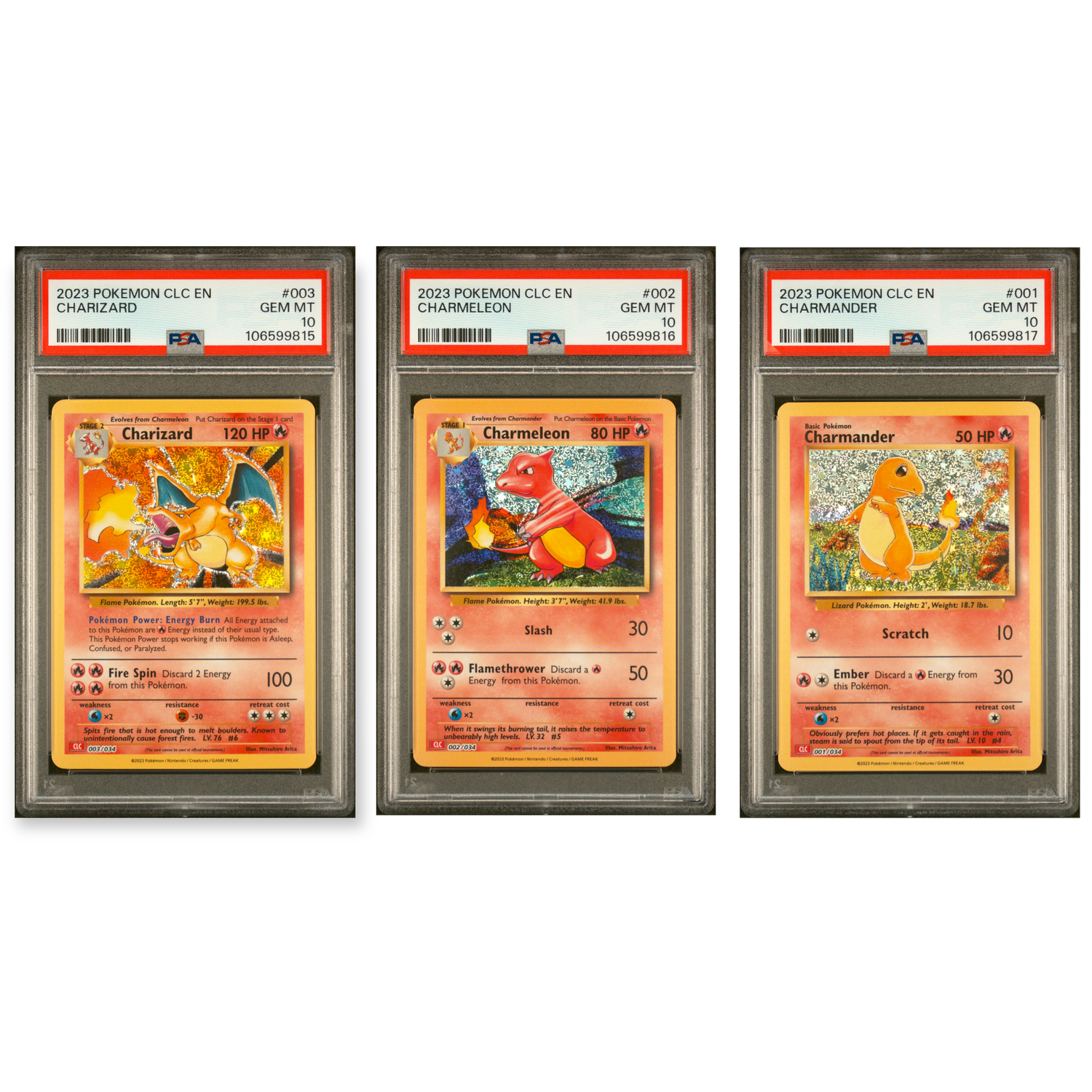 Pokemon Classic Collection Charizard, Charmeleon, Charmander Sequential PSA 10 Gem Mint