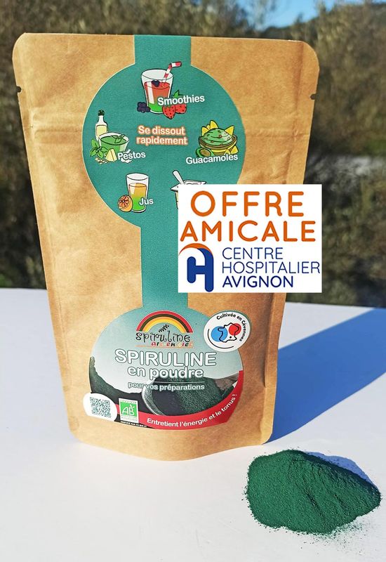 Sachet de 65g : Cure de 3 semaines de spiruline en poudre Bio tarif Amical