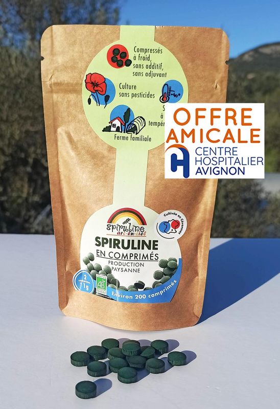 Sachet 65 g : Cure de 3 semaines de spiruline en comprimés Bio tarif amical