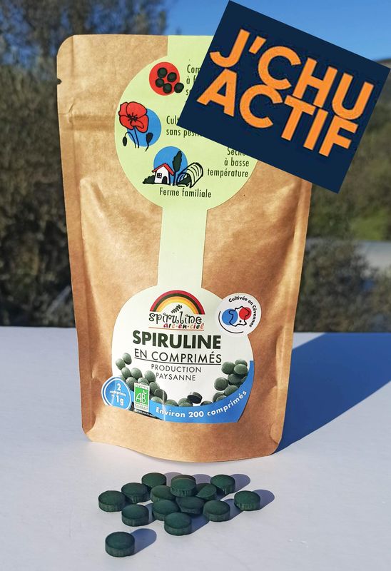 Sachet 65 g : Cure de 3 semaines de spiruline en comprimés Bio tarif j'chu actif 30