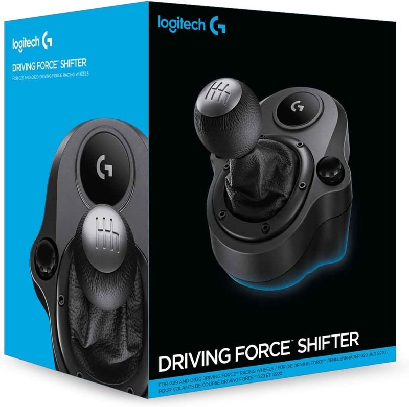 Logitech G Driving Force Wired gear lever for G923, G29 or G920, 6 gears, Push Down reverse gear, steel and leather, black