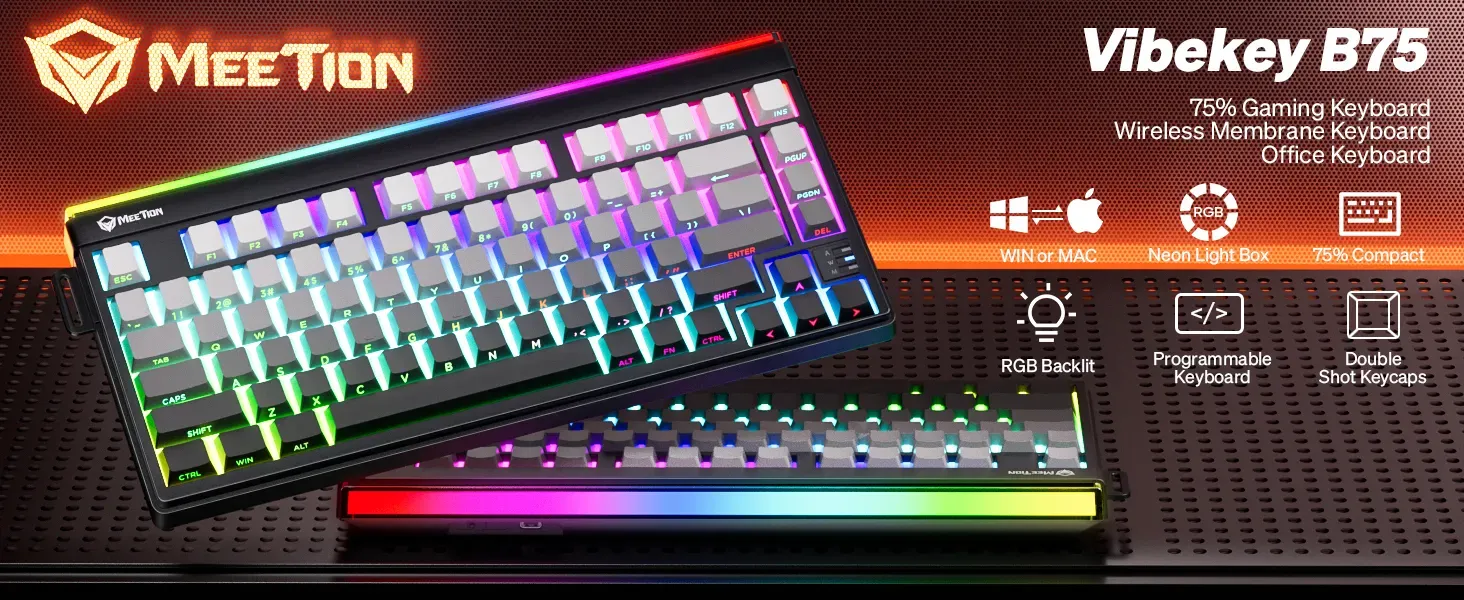 Compact 75% Wireless Membrane Gaming Keyboard Vibekey B75