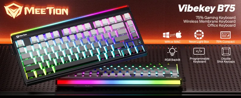 Compact 75% Wireless Membrane Gaming Keyboard Vibekey B75