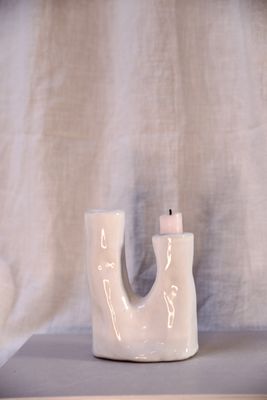 White candleholder for two
