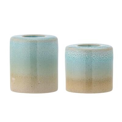 Set of 2 Pastel Green Stoneware Candle Holders