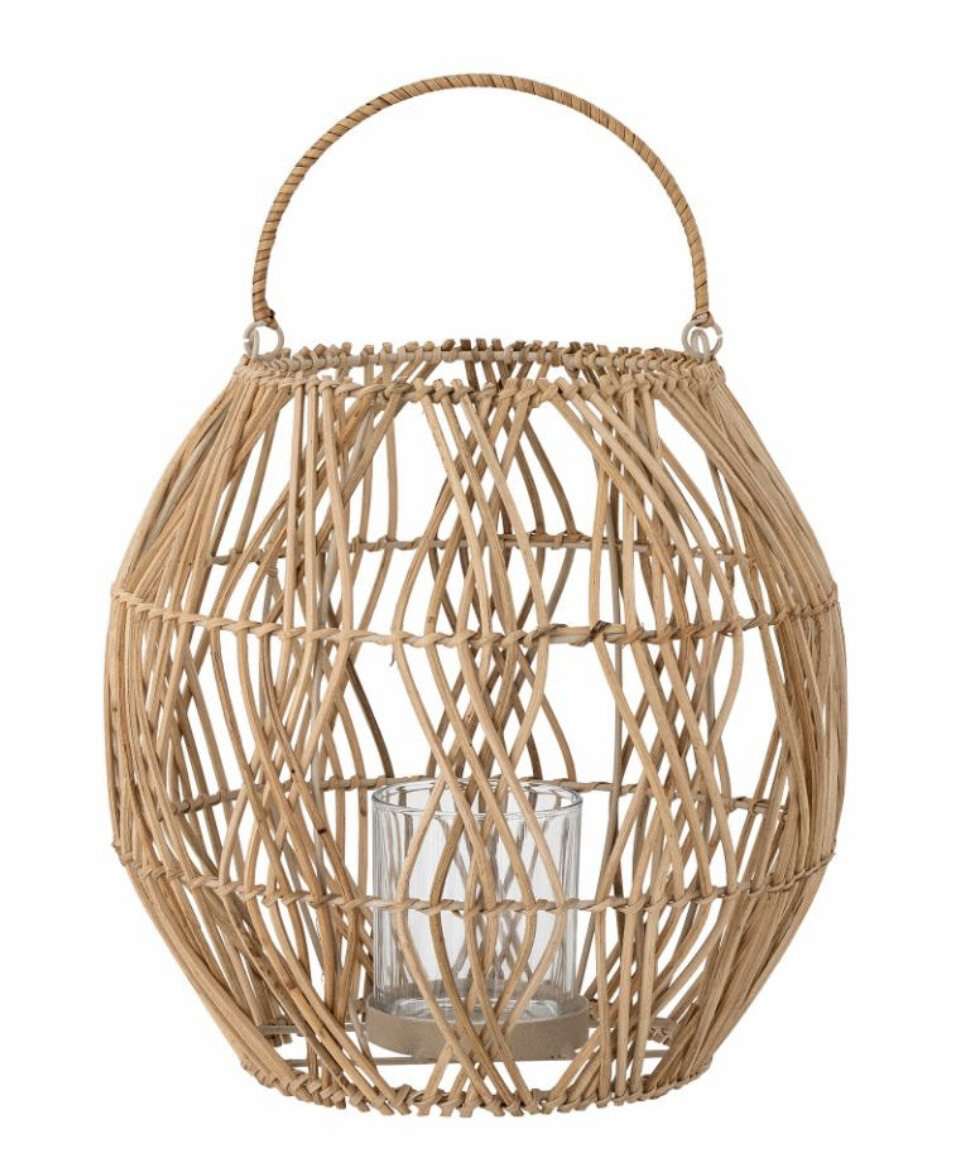 Maiga Lantern with Candle Glass, Rattan