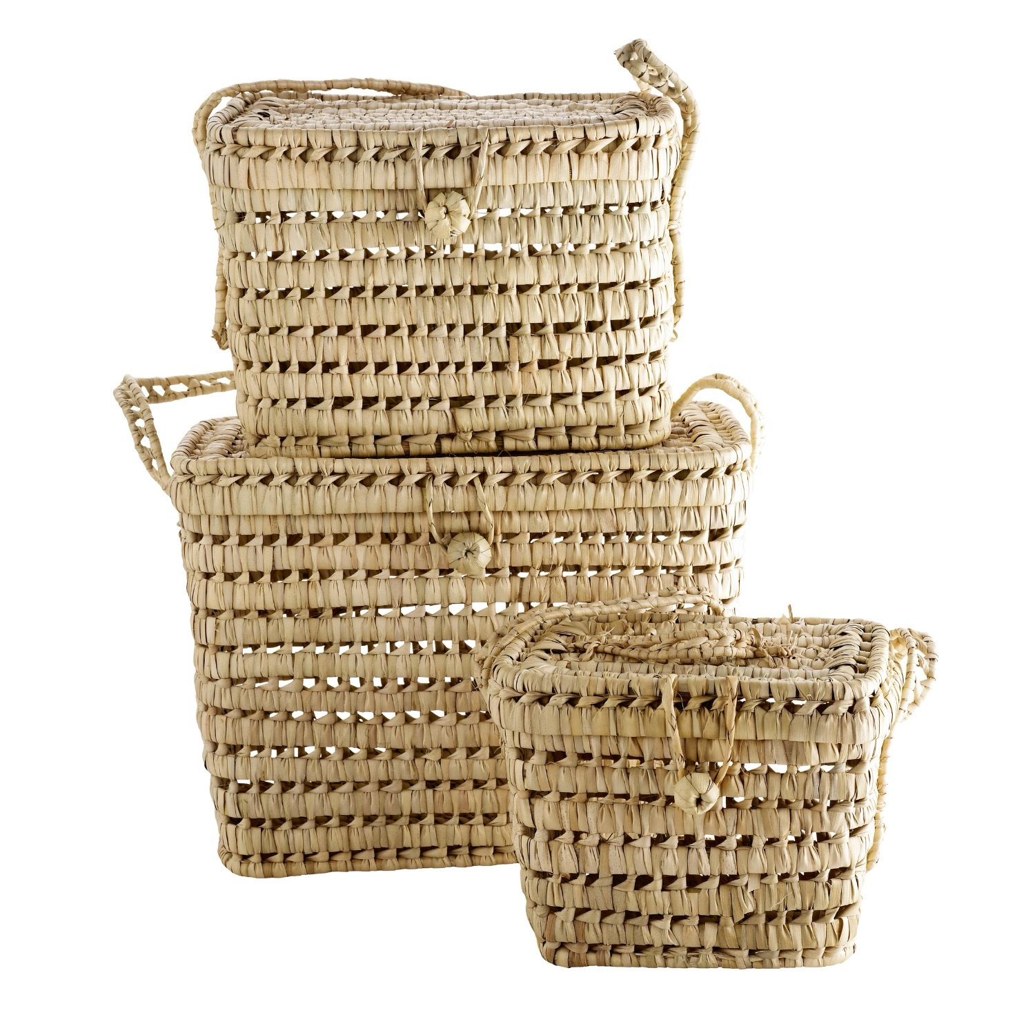 Straw Basket with lid and handles Large