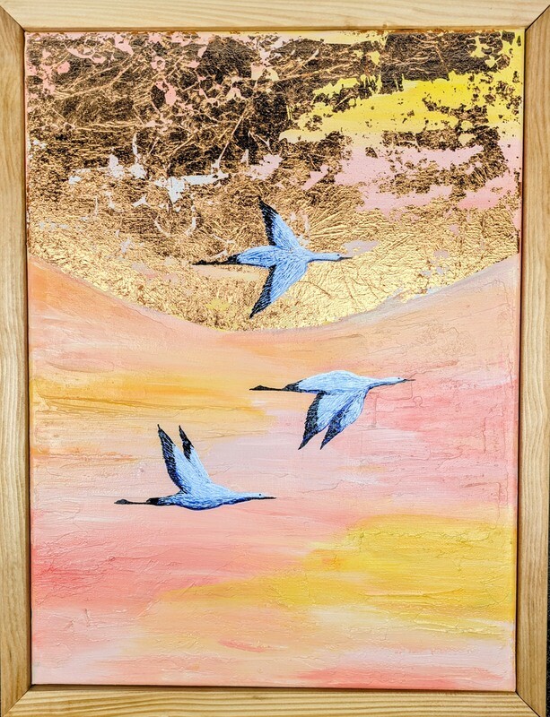 Original Sunrise Birds Painting