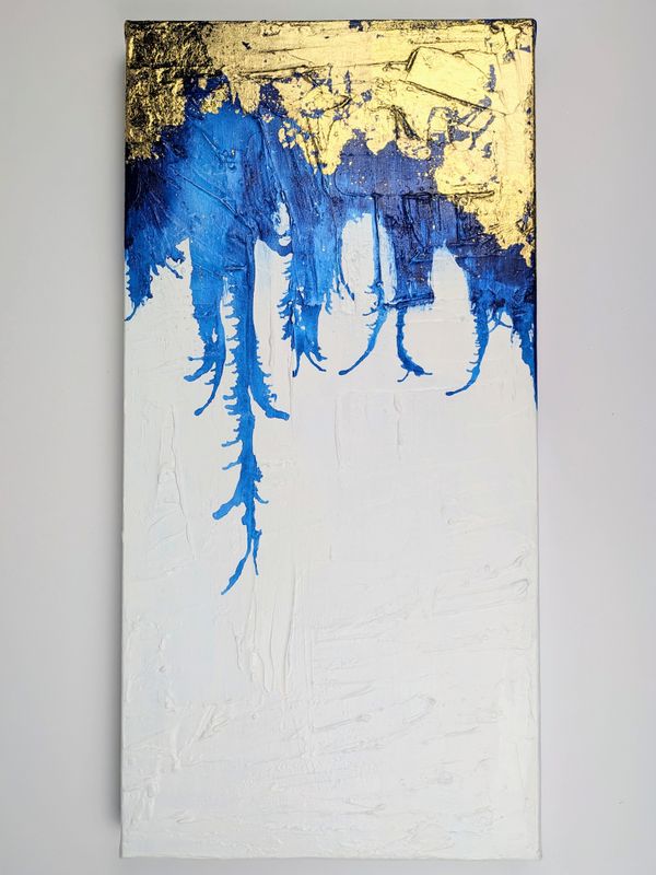 Gold Leaf &amp; Blue Textured Abstract Art