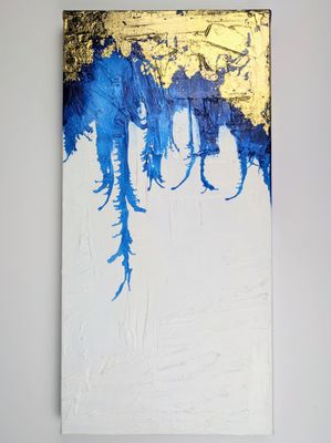 Gold Leaf &amp; Blue Textured Abstract Art
