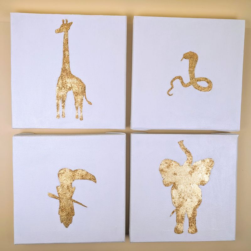 4 Gold Leaf Animal Silhouettes Canvases