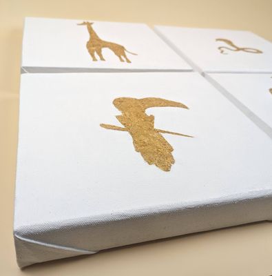 4 Gold Leaf Animal Silhouettes Canvases