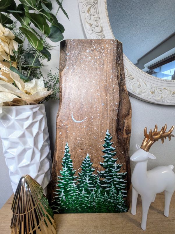 Snowy Forest Scene on Walnut