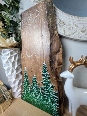 Snowy Forest Scene on Walnut