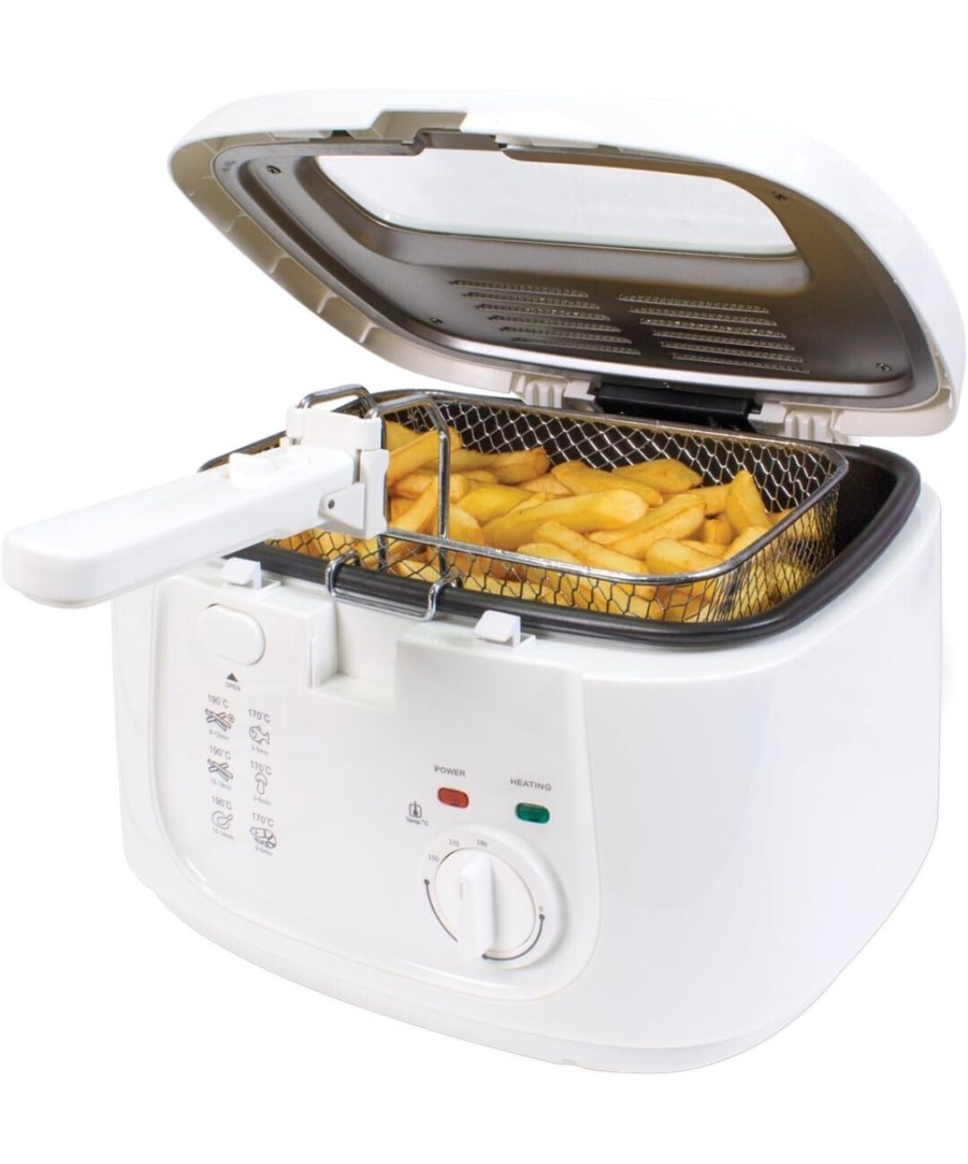Quest 35119 2.5L Deep Fryer/Features Removable Lid &amp; Large Observation Window/Adjustable Temperature/Ergonomic Cool Touch Handle/White, 1800 W, 2.5 liters,
