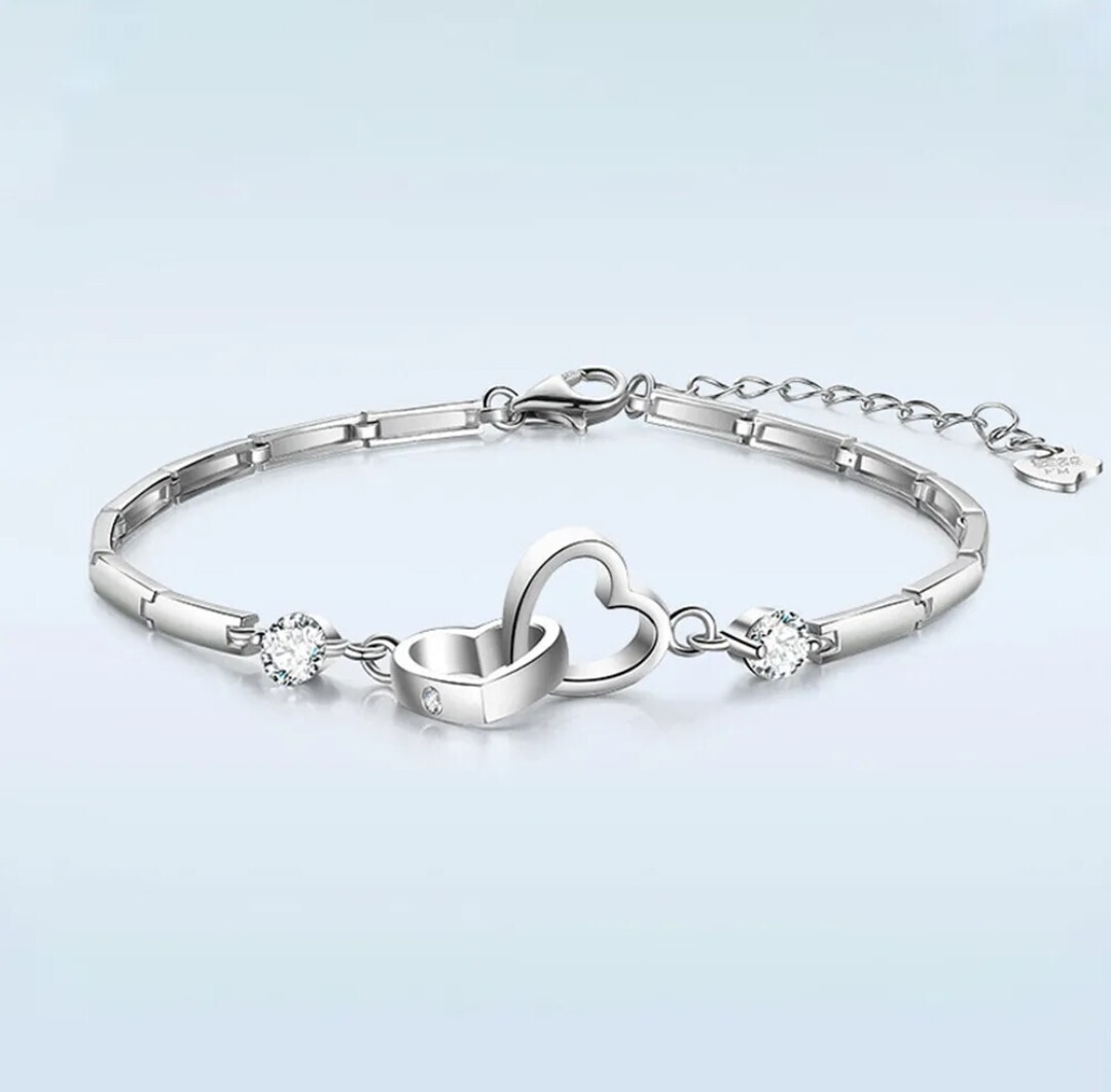 925 Solid Sterling Silver Heart Charm Bracelet Bangle Womens Girls Gift UK