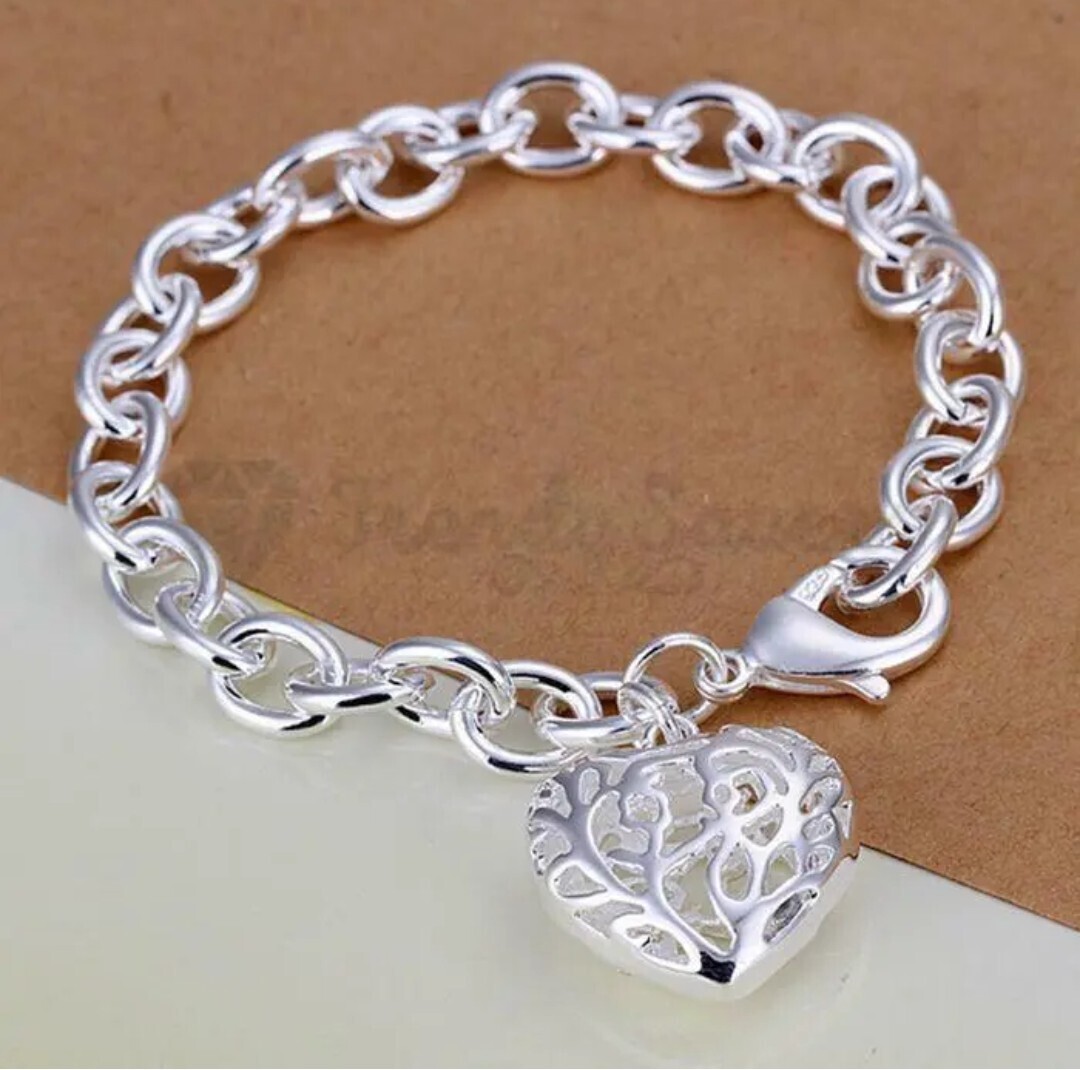 925 Sterling Silver Charm Bangle Chain Silver Plated