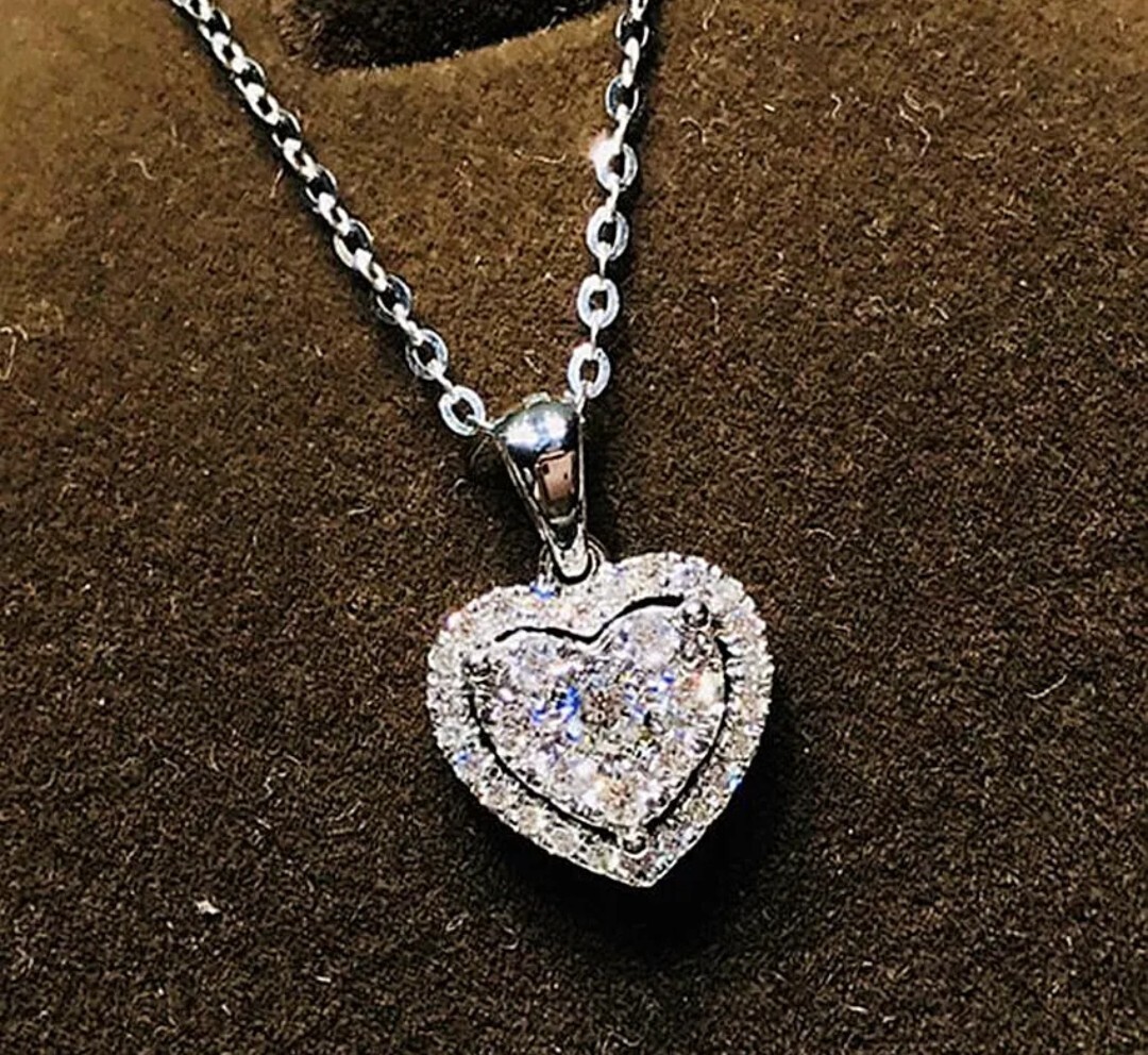 Heart Crystal Pendant 925 Sterling Silver Chain Necklace Women