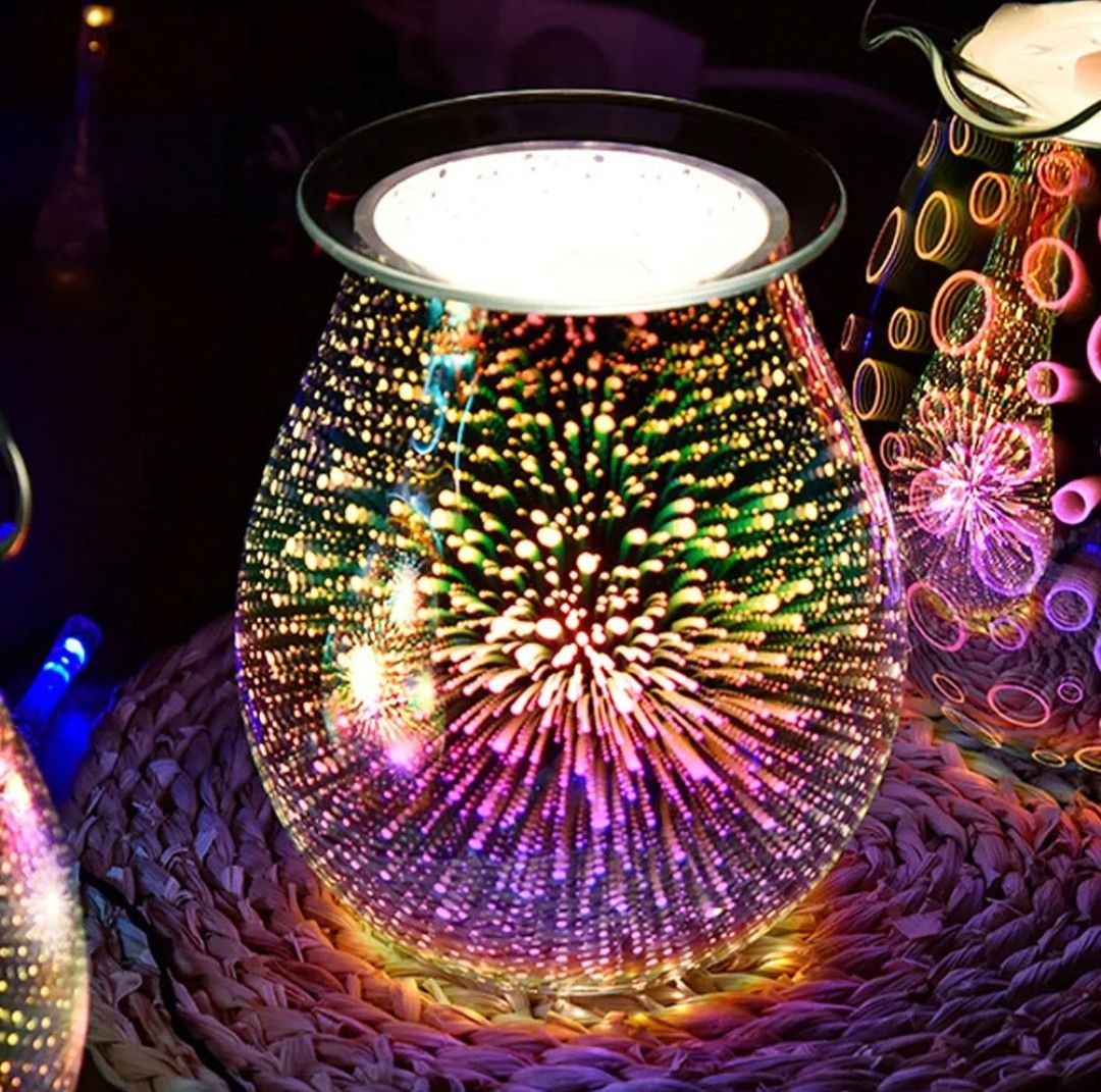 3D Glass Electric Oil Wax Melt Burner Warmer Firework Fragrance Aroma Night Lamp