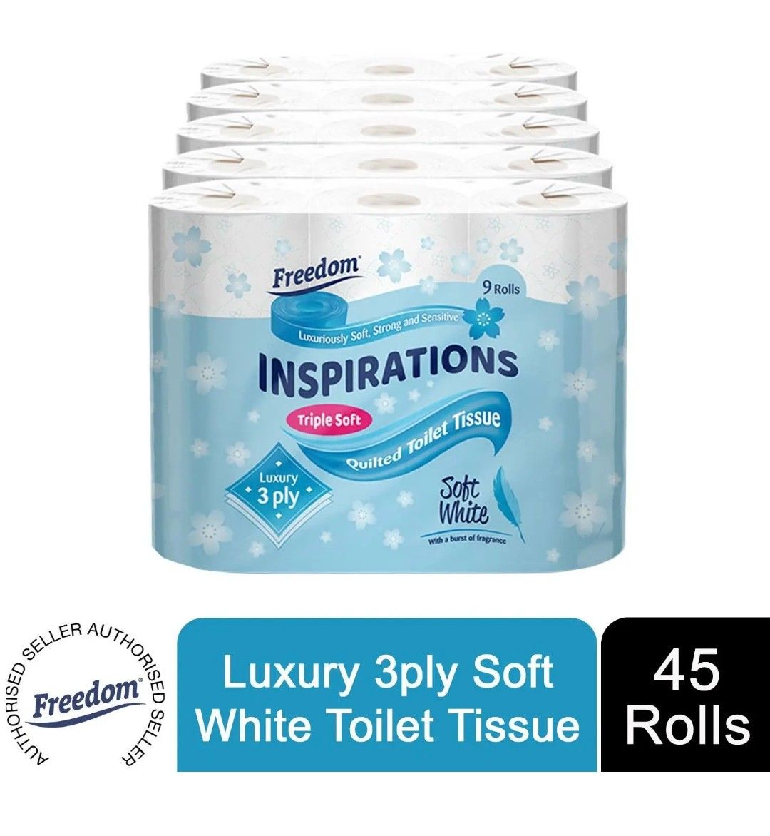 Freedom Inspirations Quilted Soft White 3 Ply Toilet Paper Roll, 45 Rolls