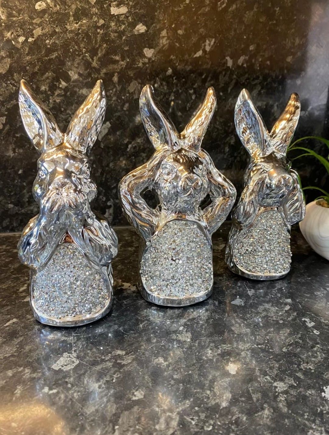 Set of 3 rabbits crystal bling ornaments