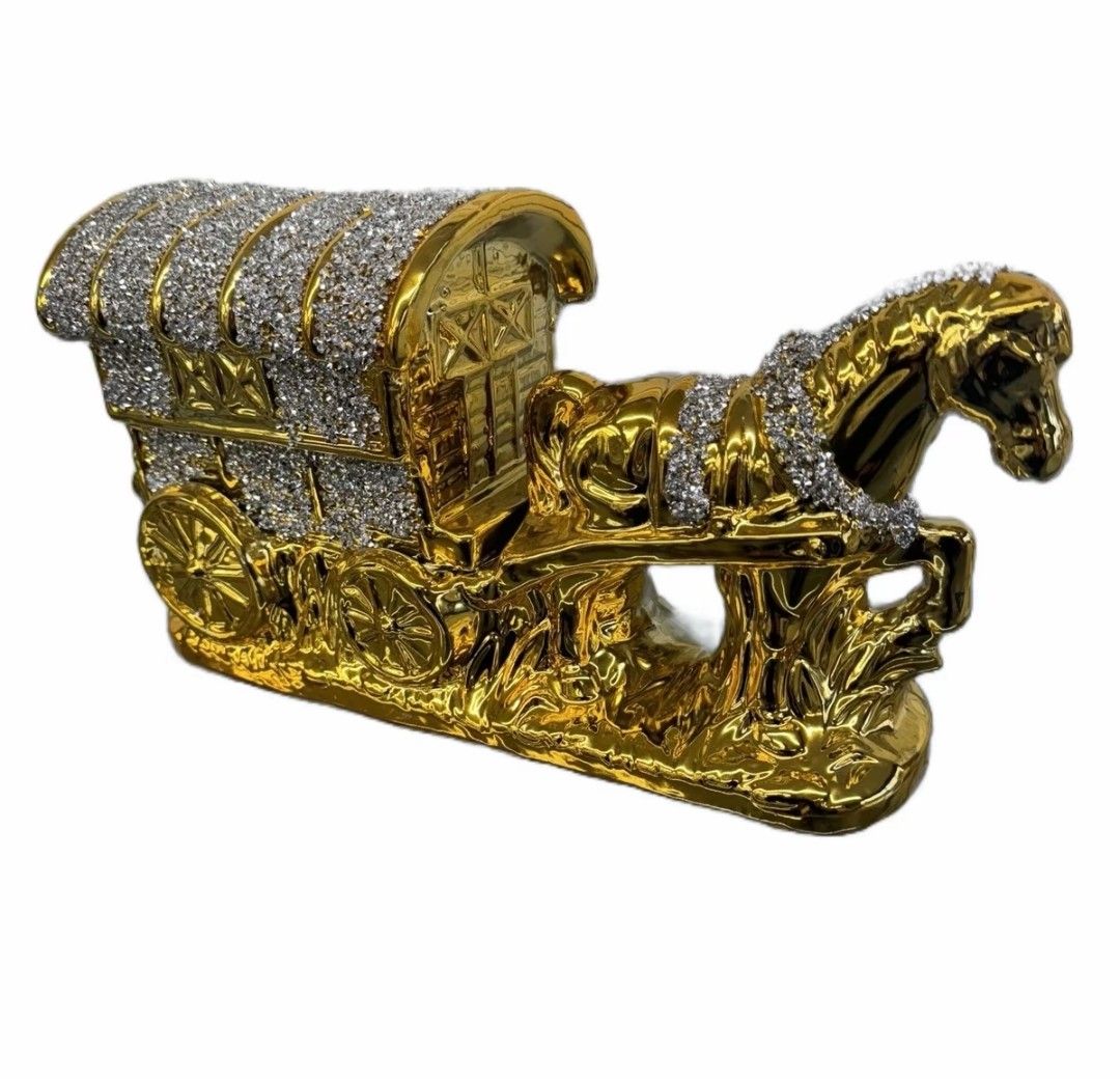 Crystal bling gold horse and carriage ornament