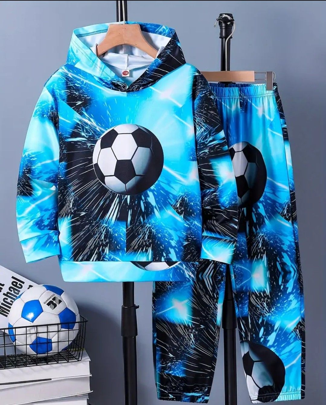 Boy&#39;s 2-piece Casual Athletic Co Ord Set, Soccer 3D Print Long Sleeve Hoodie And Jogger Pants, Comfy Winter Fall Clothes