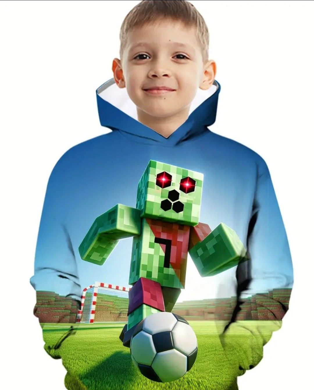 Cool Blocks Playing Football 3D Print Boys Casual Long Sleeve Hoodies, Boys Sweatshirt For Spring Fall, Boys Hoodie Tops Outdoor