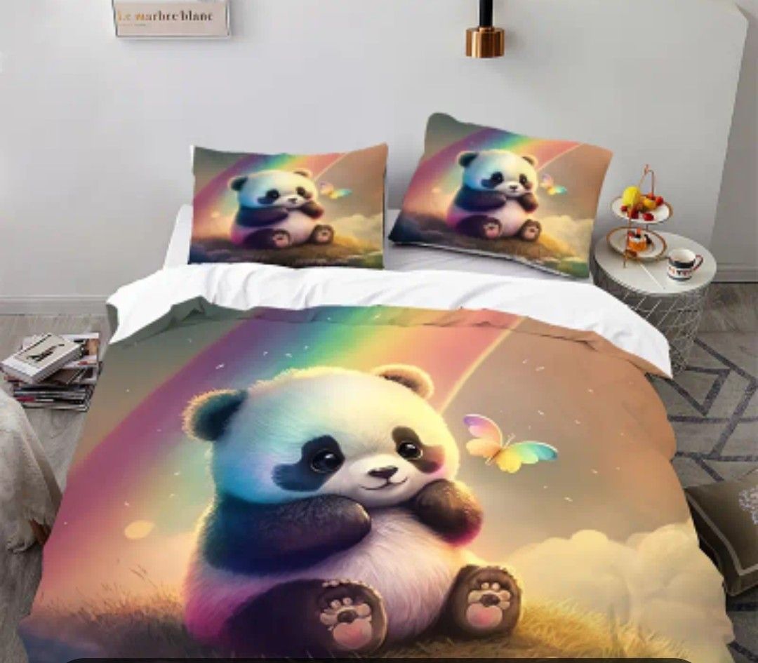 Animal Panda Pattern Bedding Quilt Cover Pillowcase Set 3pcs Set (Large Size) 2pcs Set (Small Size) Soft, Breathable and Comfortable, Suitable for Men, Women, Boys and Girls (Single)