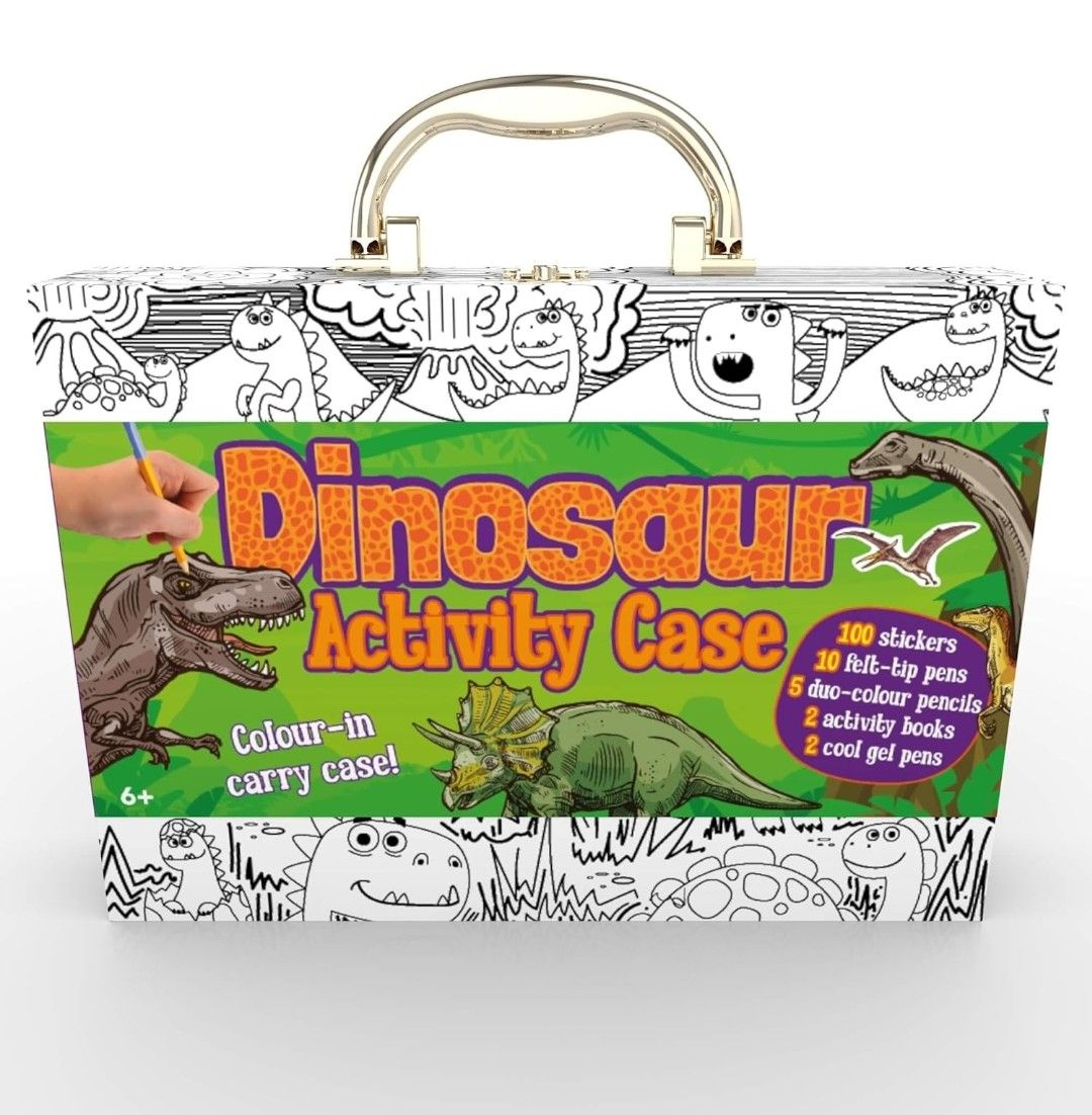 ookoli - Dinosaur Activity Case - Fun Activity Set for Kids - Dinosaur Gift for Kids Aged 6 to 9 Years - Includes Dinosaur Colouring and Activity Books, Pens and Over 100 Stickers