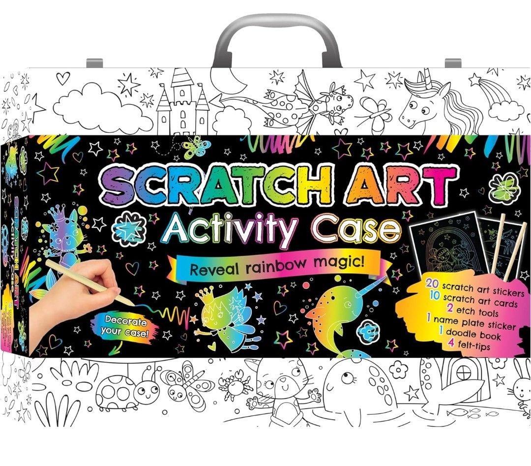 Bookoli - Scratch Art Activity Case - Fun Activity Set for Kids - Scratch Art Painting for Kids Aged 6 to 9 Years - Includes Scratch Art Book, Stickers, Pens and More - Arts &amp; Crafts Gifts