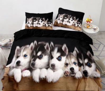 Polyester Cute Dog Print Duvet Cover Set (1* Duvet Cover + 2* Pillowcases, Coreless), Suitable For Bedrooms And Guest Room, Soft And Comfortable Quilt Cover, Gift For Family And Friends, Super King