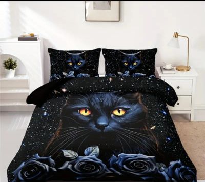 3pcs Black Cat And Rose Duvet Cover Set (1 Duvet Cover + 2 Pillowcase Without Pillow Insert), Soft And Comfortable HD Printing Bedding Set For Home Dormitory For Halloween King Size